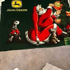 John Deere Green & Red Santa with Puppies Holiday Fleece Fabric Piece